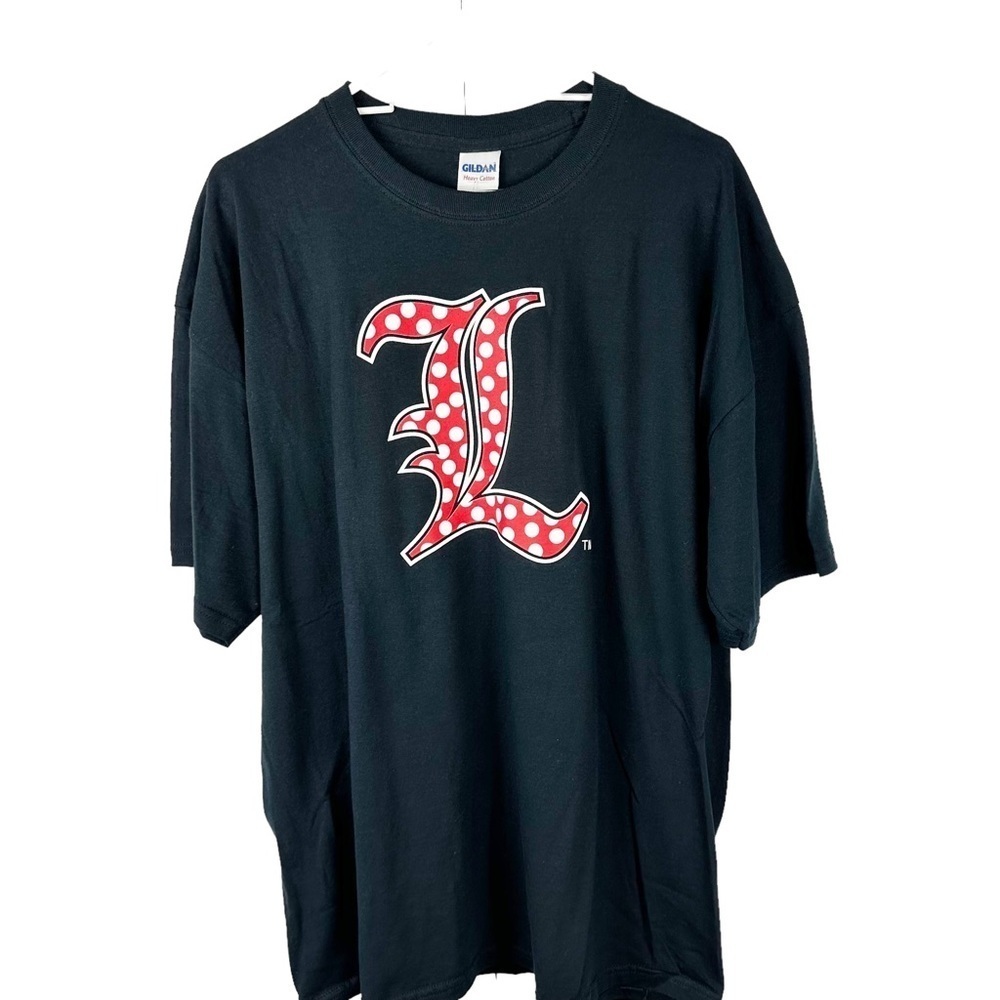 University of Louisville Black, Red and White Polka Dot Crew Neck Top Size XL